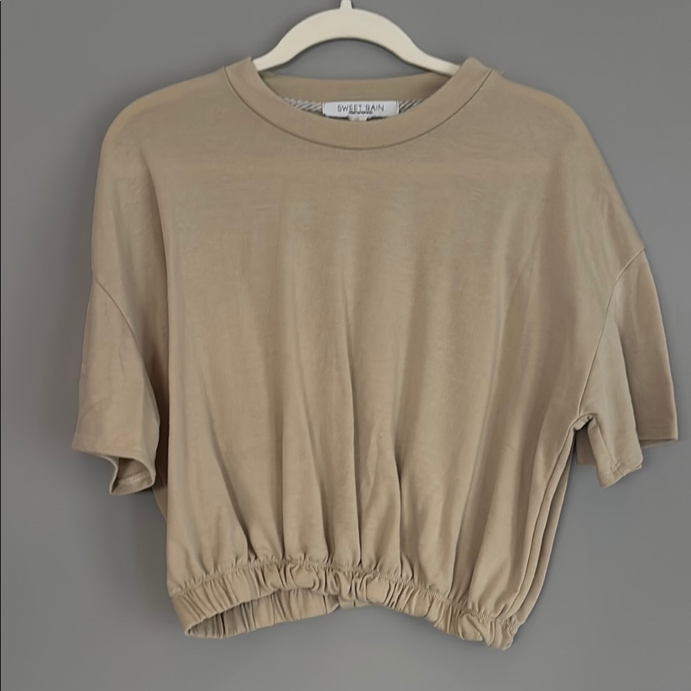 Sweet Rain Tan Boxy Crop T-Shirt